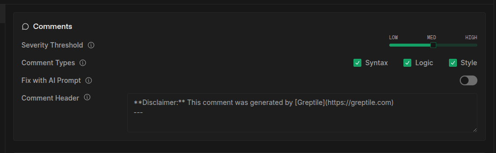 Comment type settings