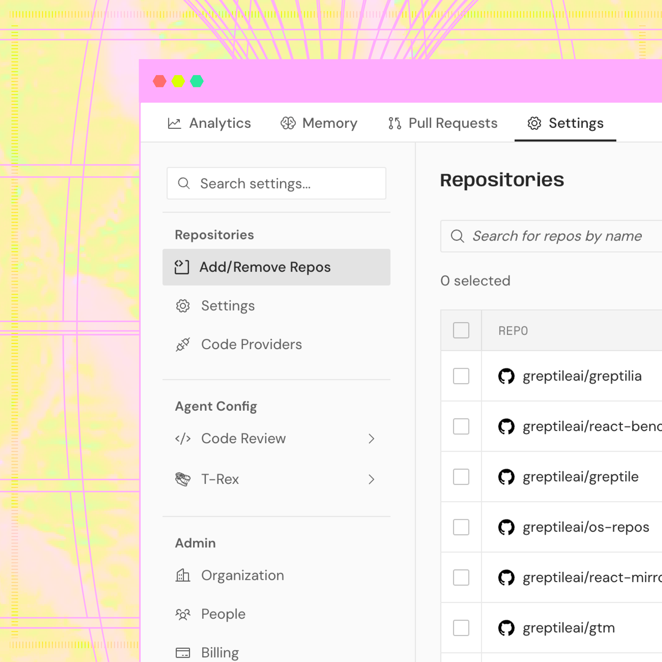 New navigation bar on Greptile Dashboard