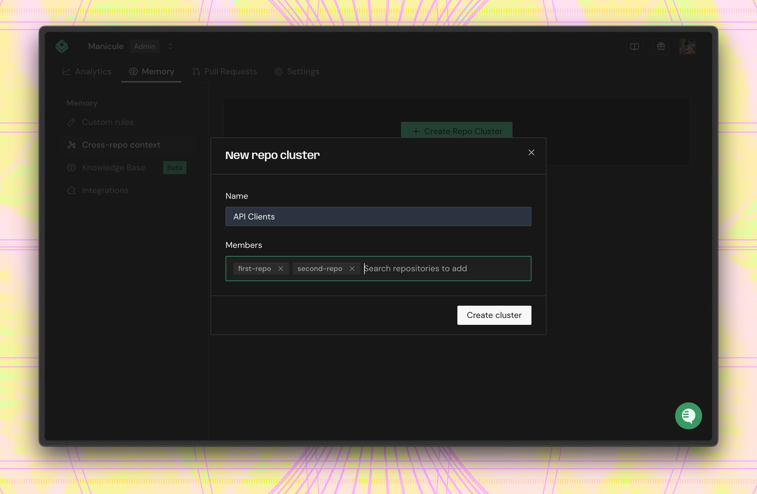 New repo cluster form with name and member repositories