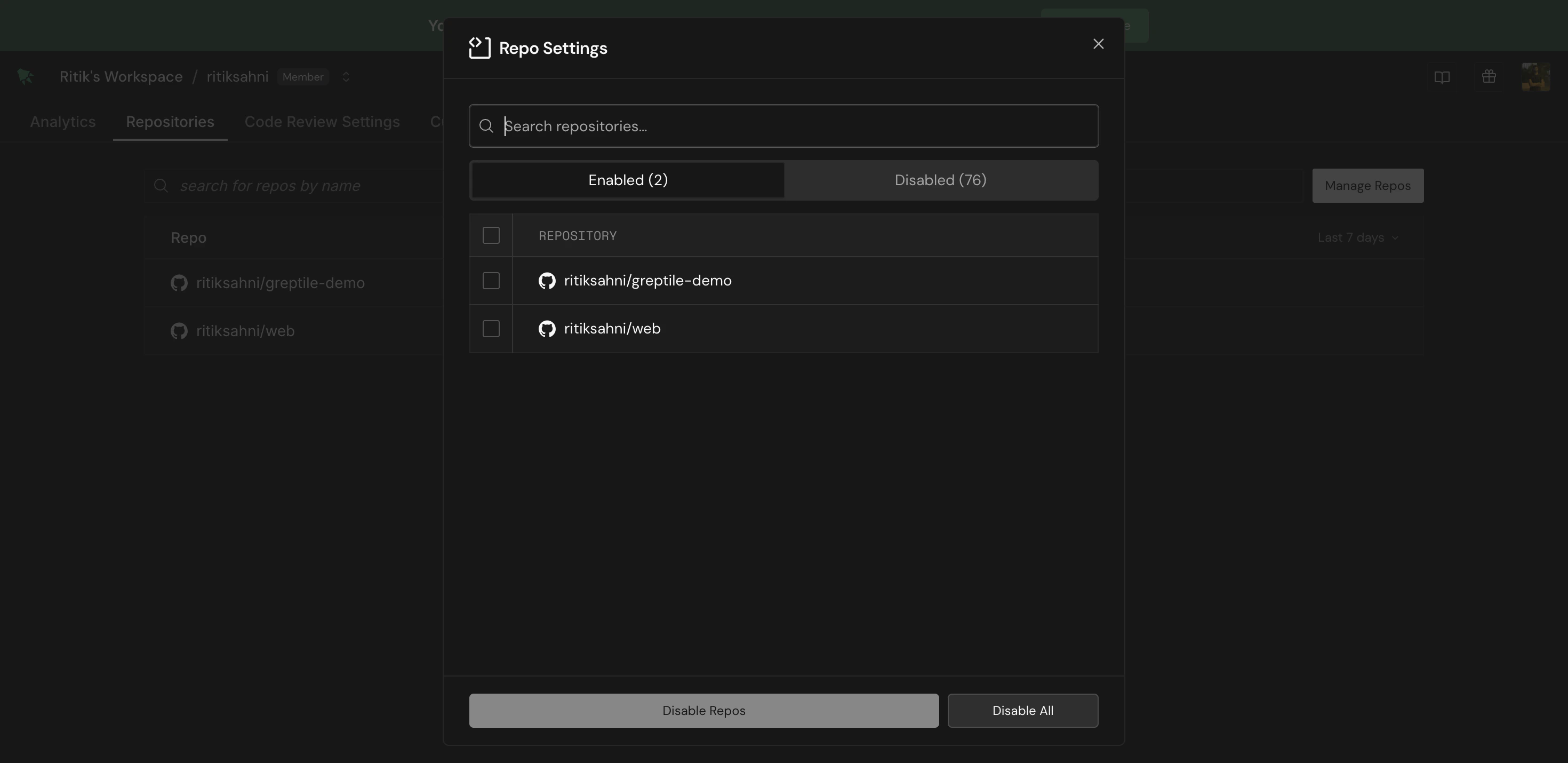 Manage repositories dialog