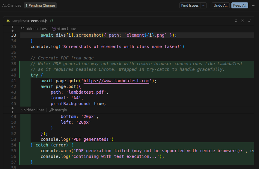 Code changes for review