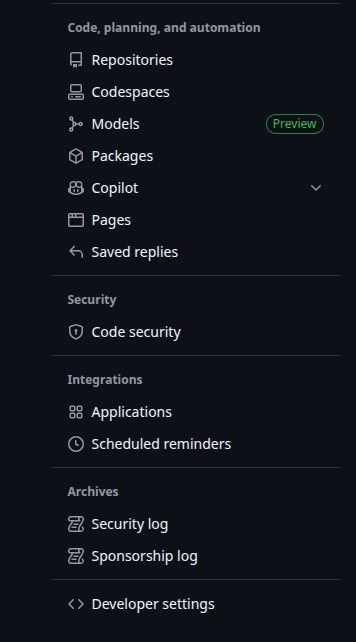 GitHub Developer settings