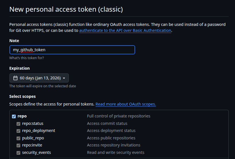 Generate personal access token