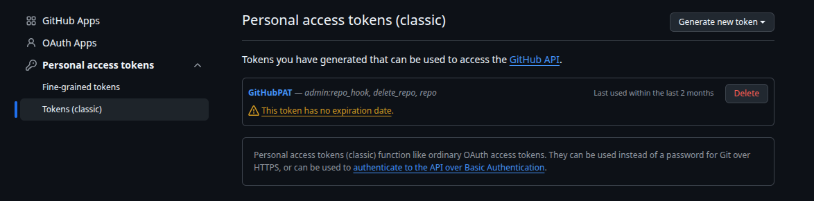 GitHub personal access token