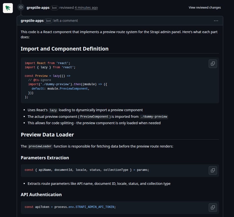 Greptile explains code