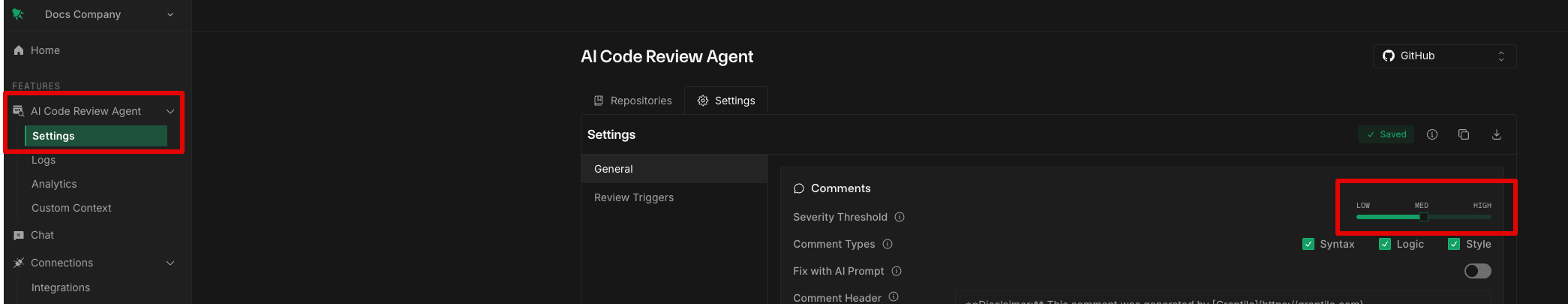 AI Code Review Agent Settings