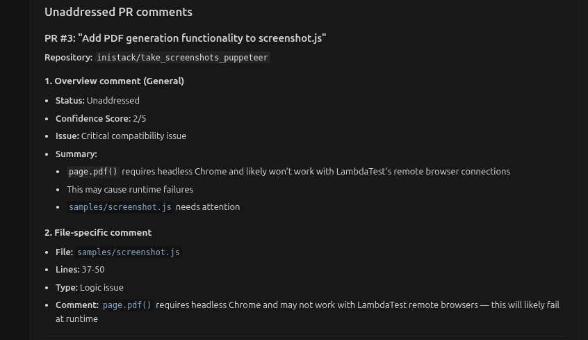 Unaddressed PR comments