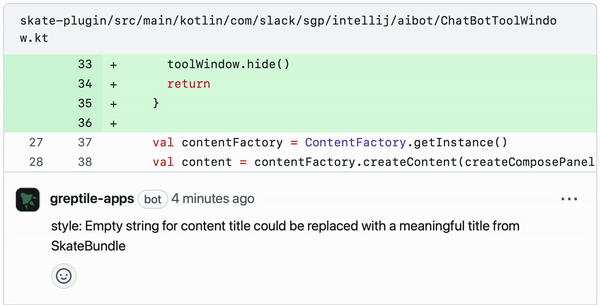 Example of Greptile AI code review reaction