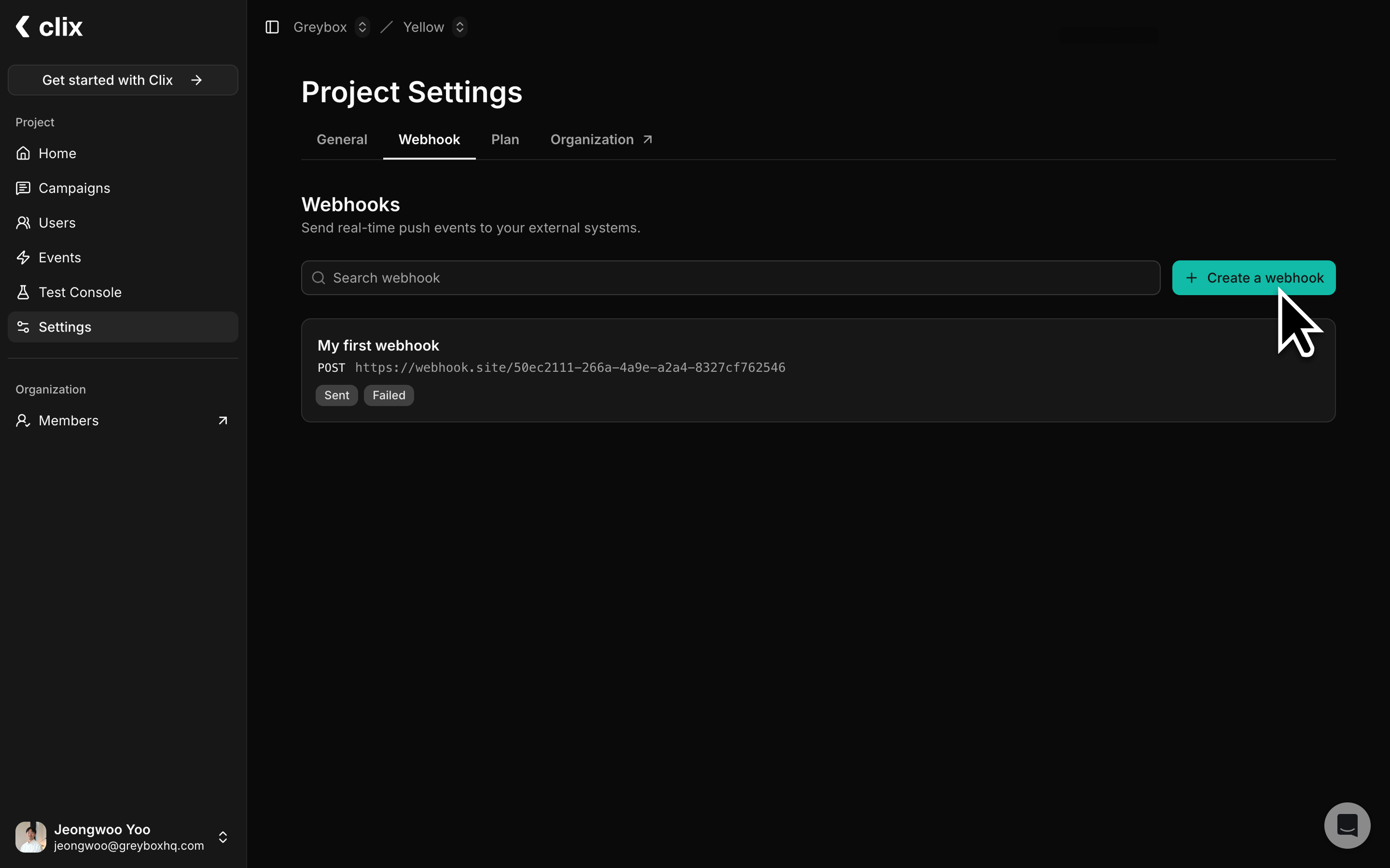 Webhook Settings Page