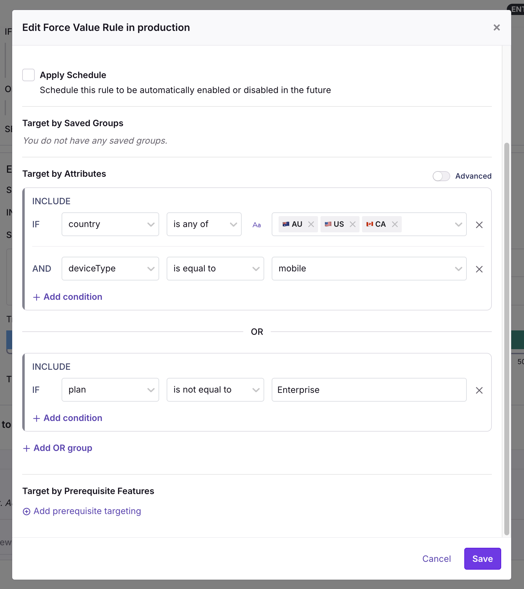 Rule conditions UI