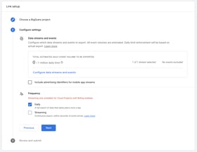 GA4 BigQuery link options