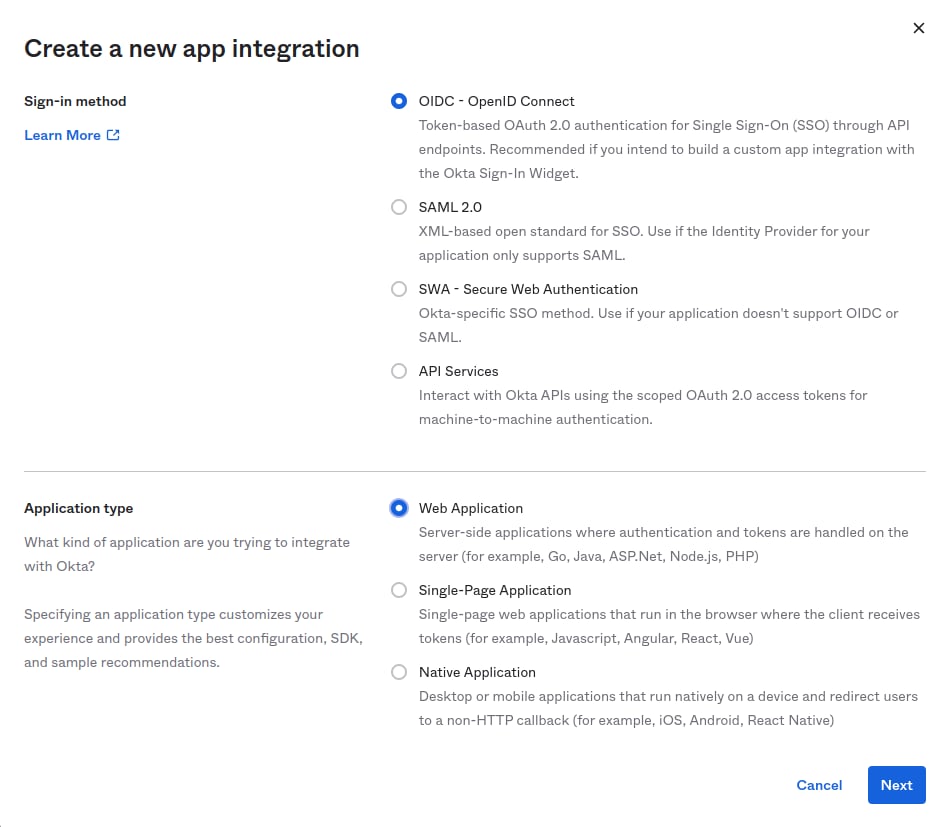 Create an OIDC Web application