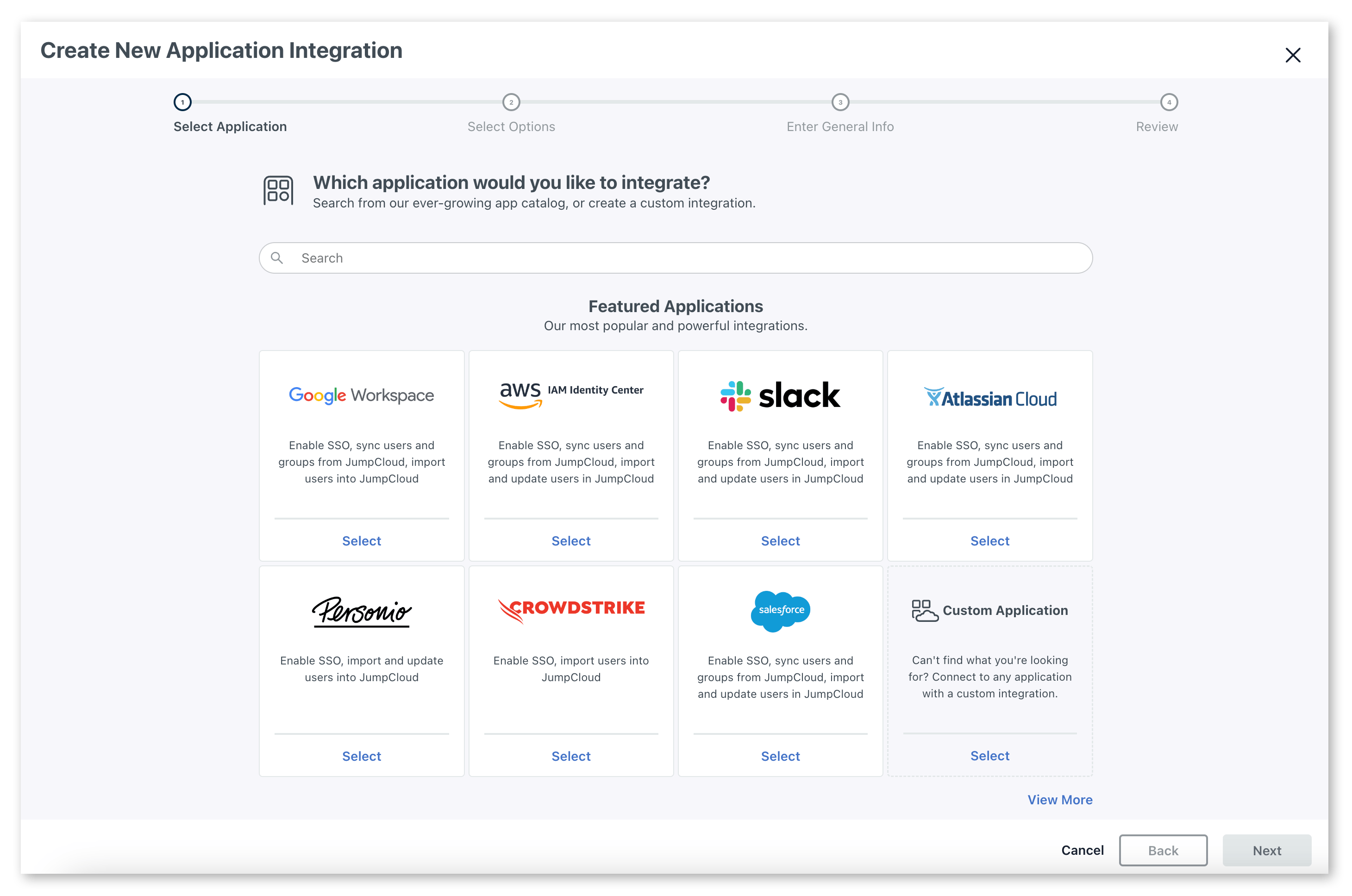 JumpCloud custom application, page 1
