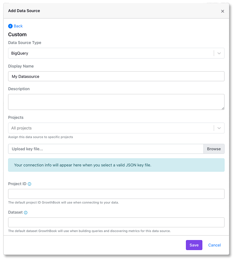 Selecting BigQuery as the data source type.