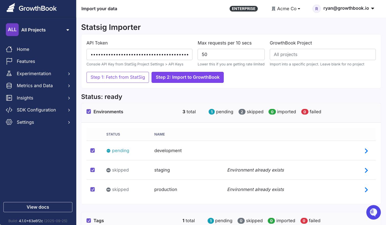 GrowthBook Statsig importer