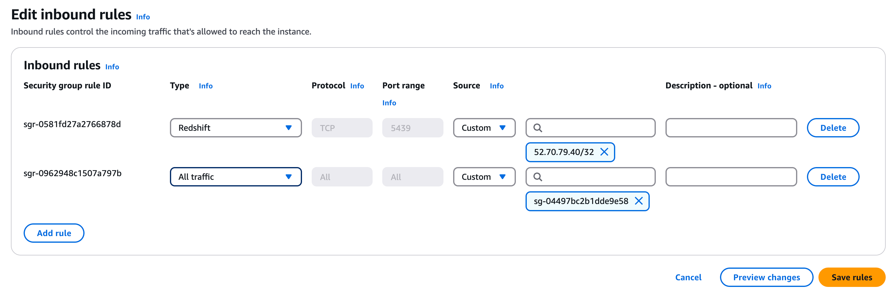 Redshift Inbound Rules