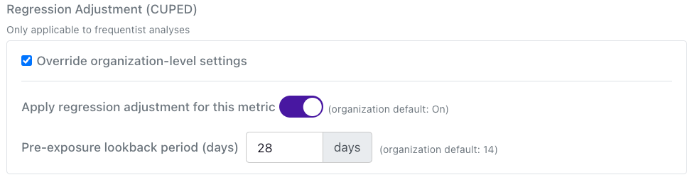 Metric-level CUPED Setting