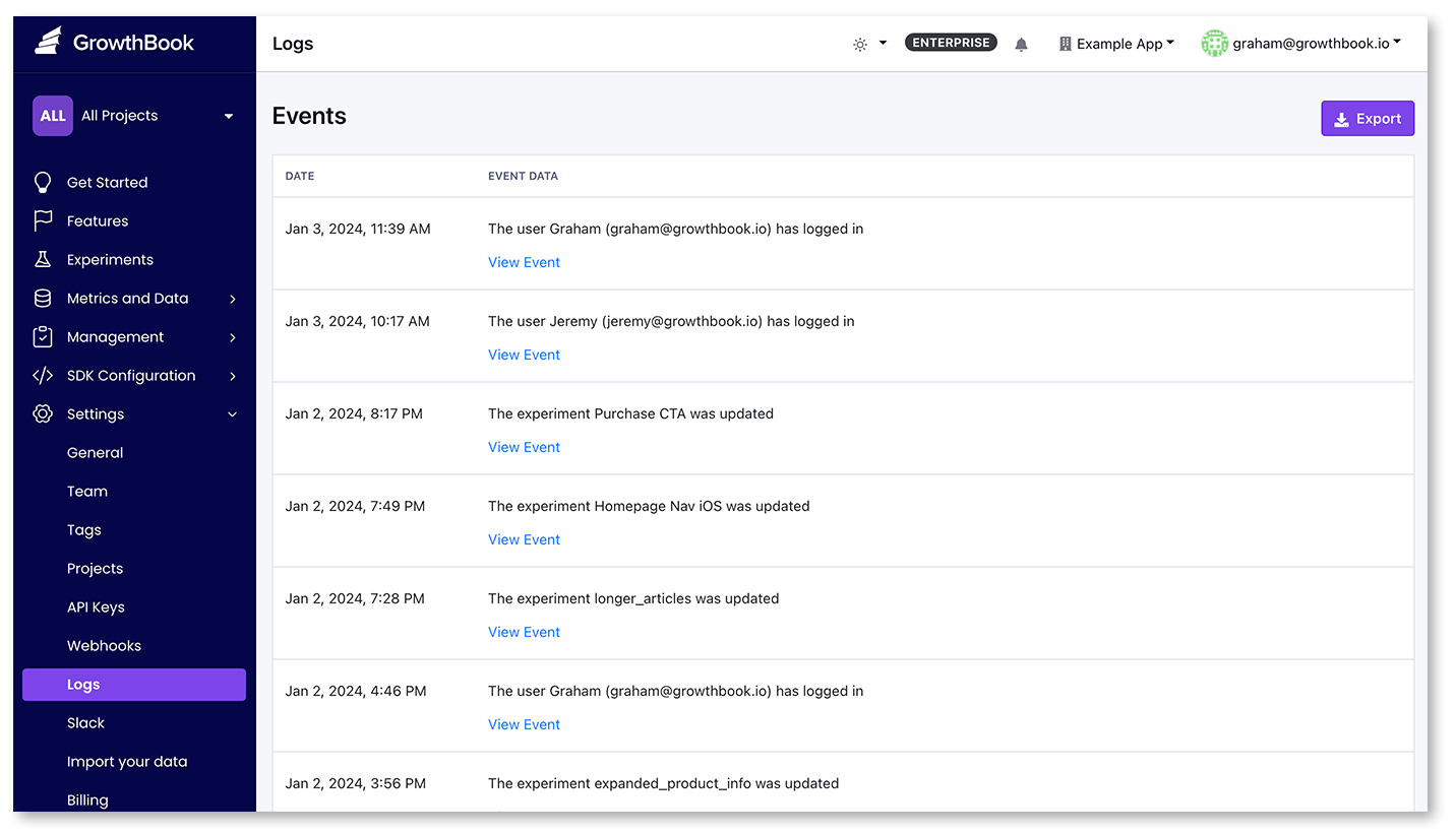 Audit log page