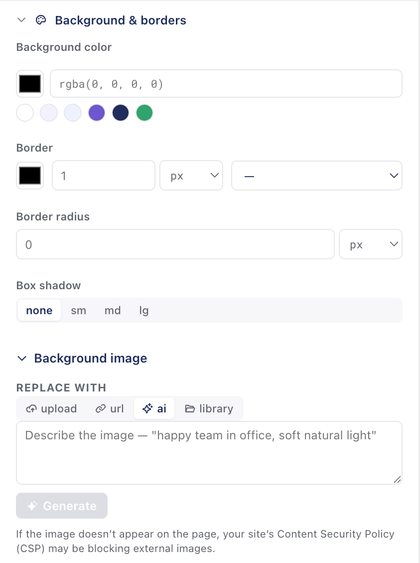 The GrowthBook Visual Editor Background and Border