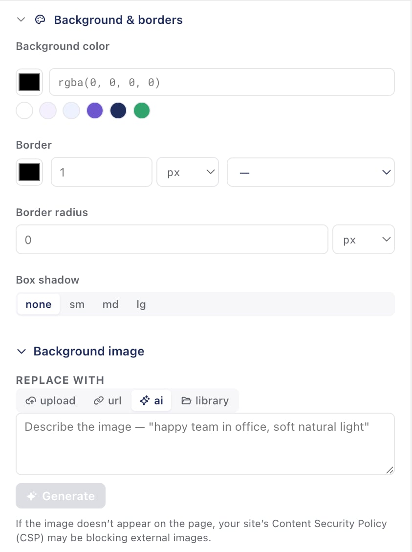 The GrowthBook Visual Editor Background and Border