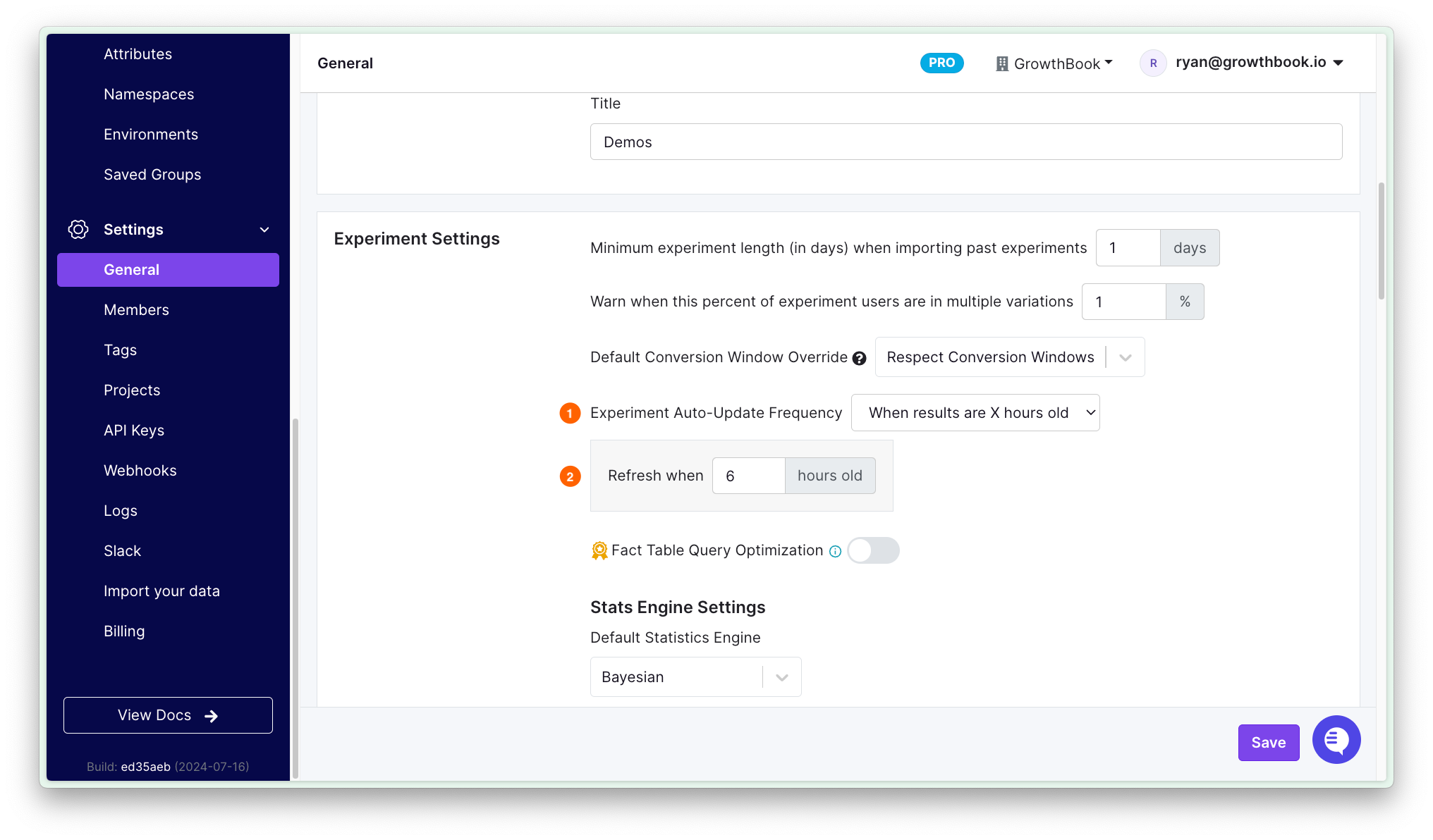 Setting to update experiment data refresh