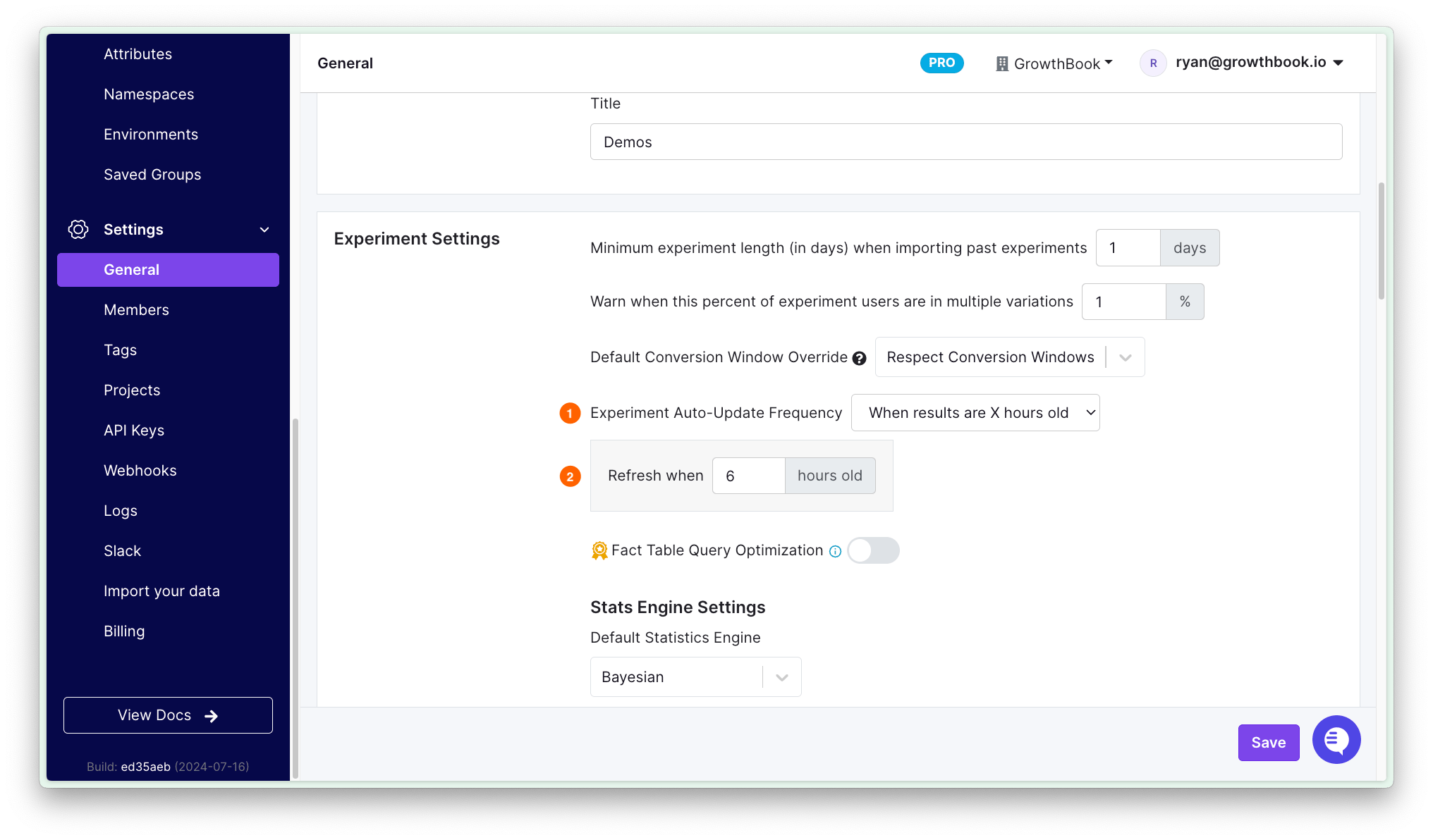 Setting to update experiment data refresh