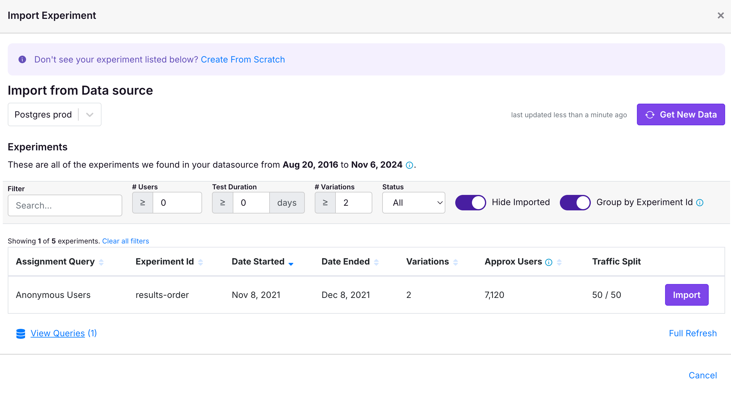 Experiment Import Modal