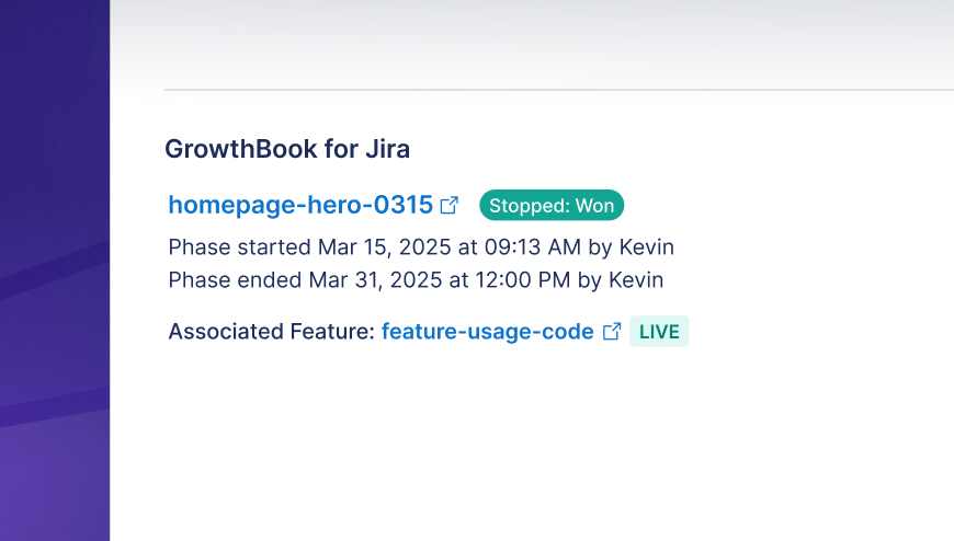 Experiment status in Jira