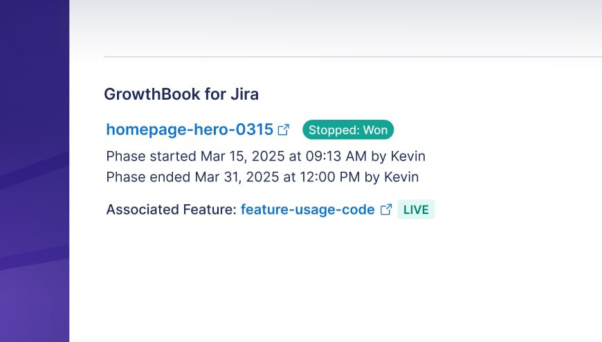 Experiment status in Jira