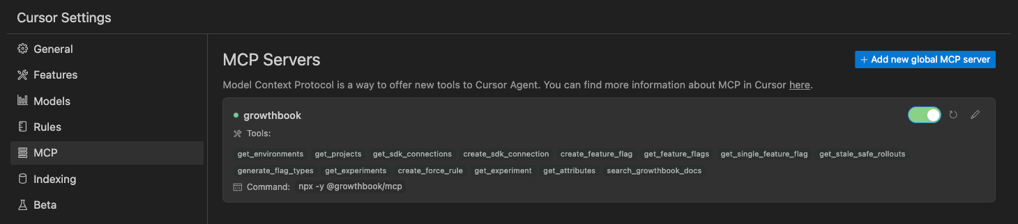 GrowthBook MCP in Cursor