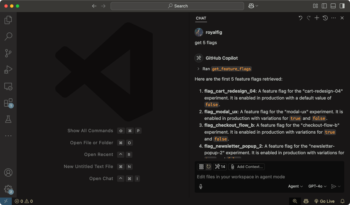 GrowthBook MCP in VS Code Copilot