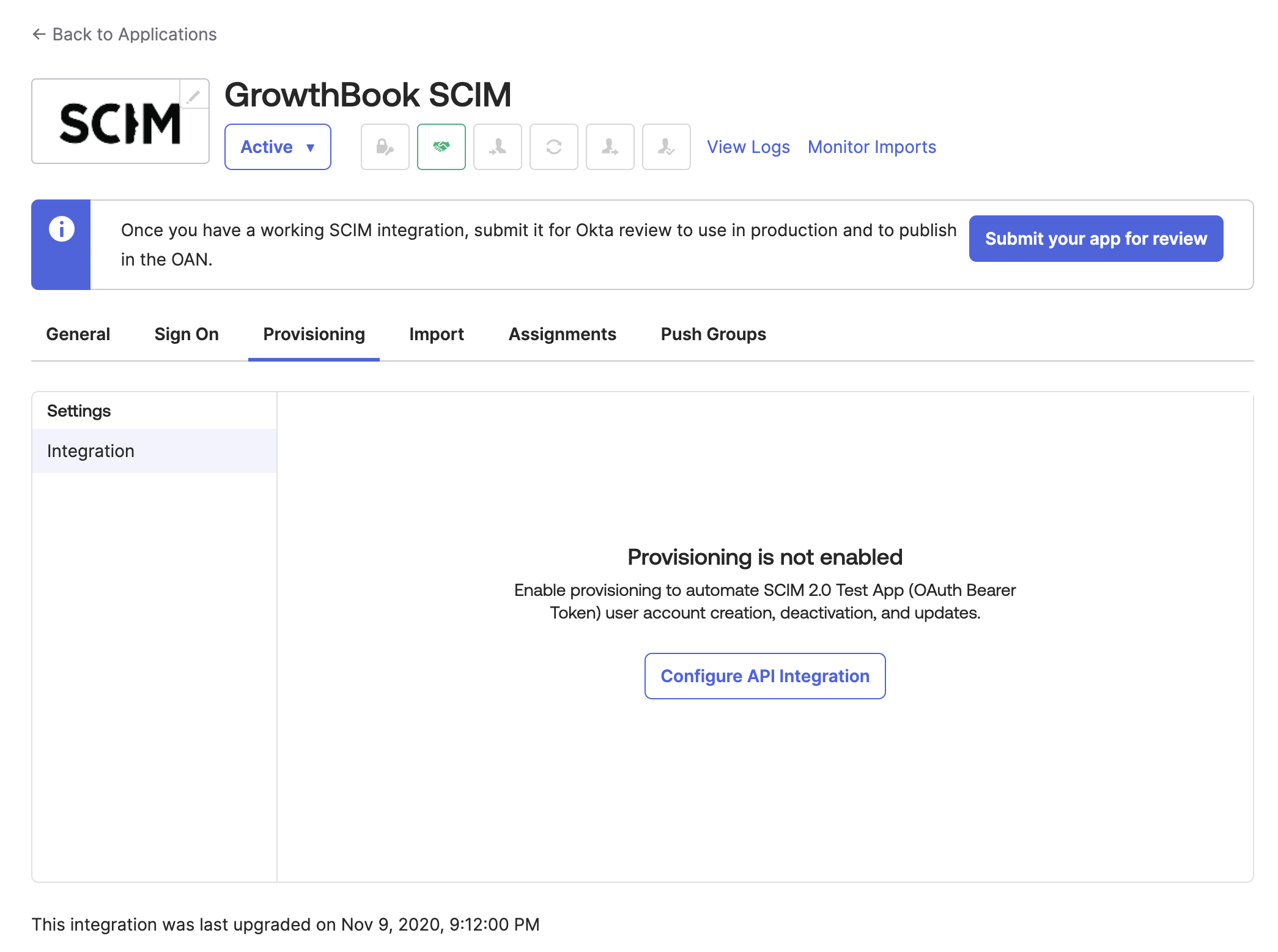 Enable API integration for GrowthBook SCIM