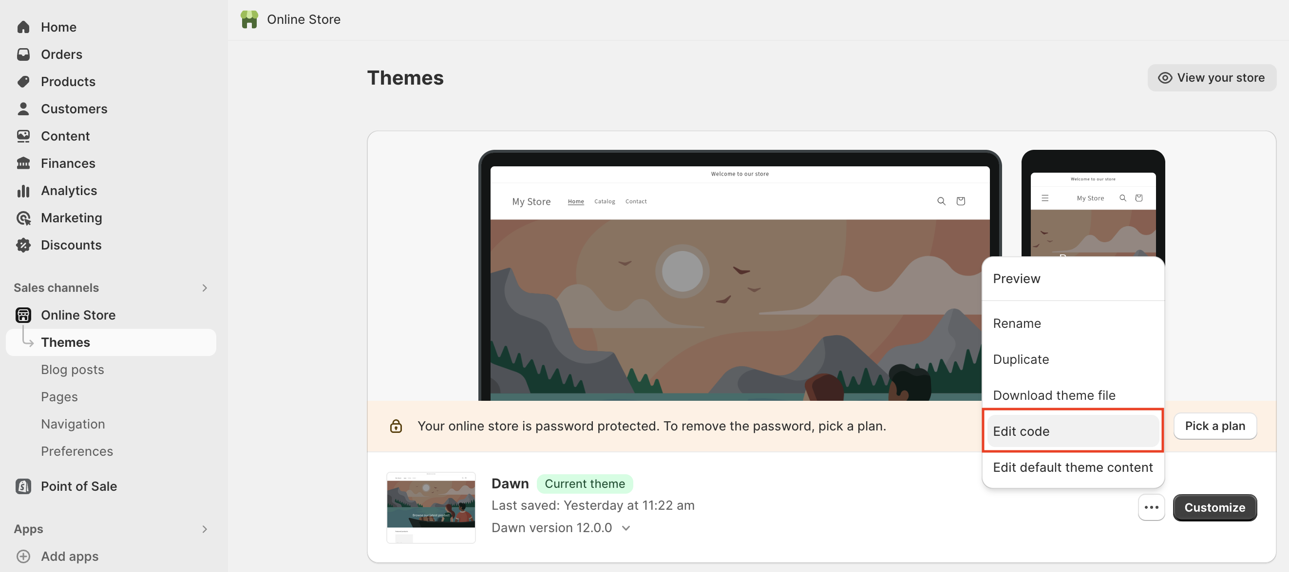 Edit code for a Shopify theme