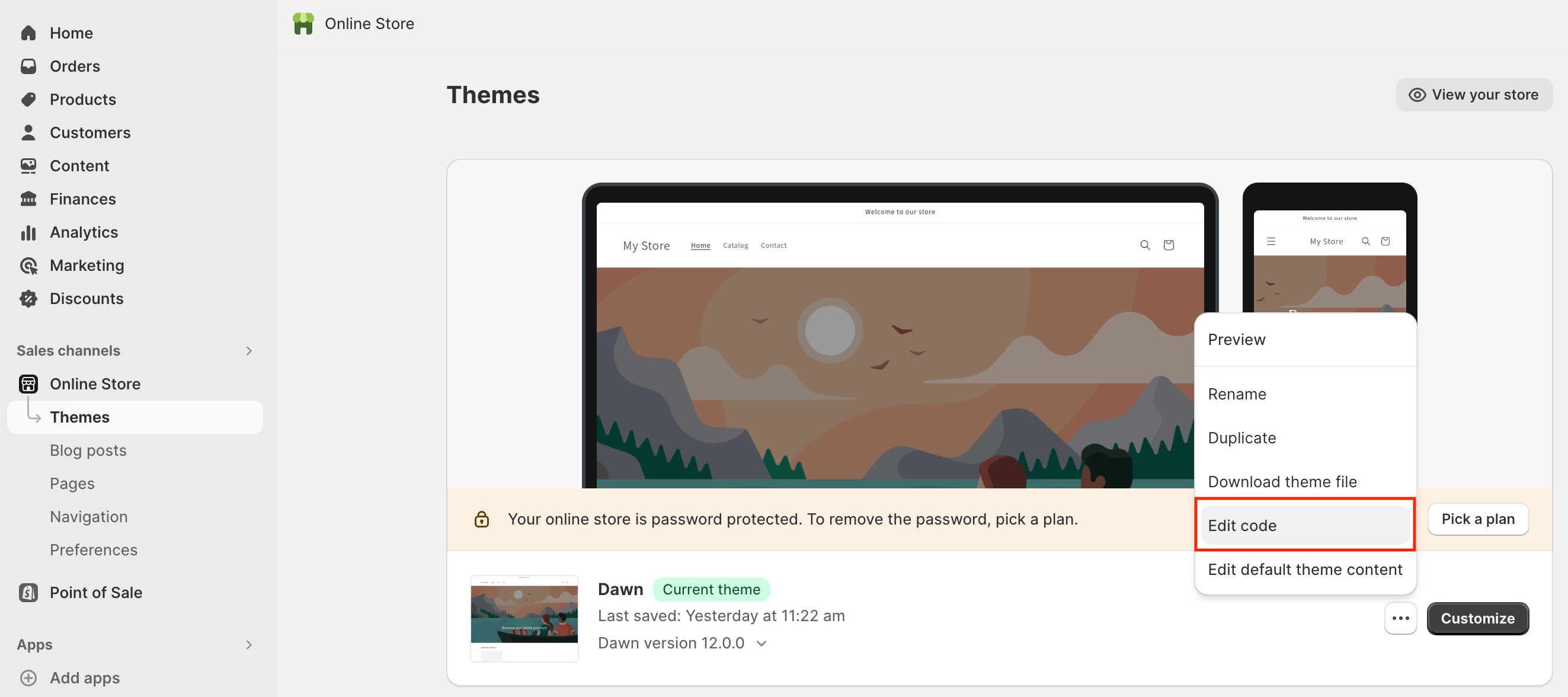 Edit code for a Shopify theme