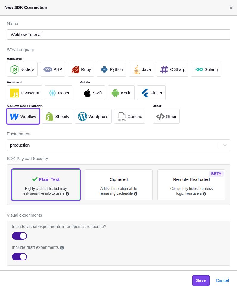 Webflow SDK Connection in GrowthBook