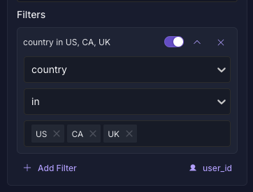 Row filters on a value card