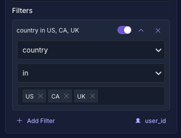 Row filters on a value card