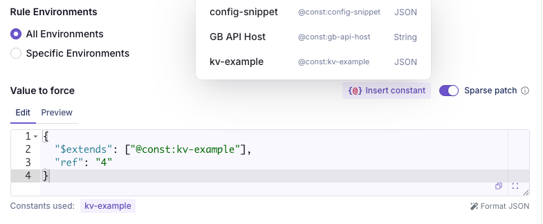 Inserting a constant reference into a feature value