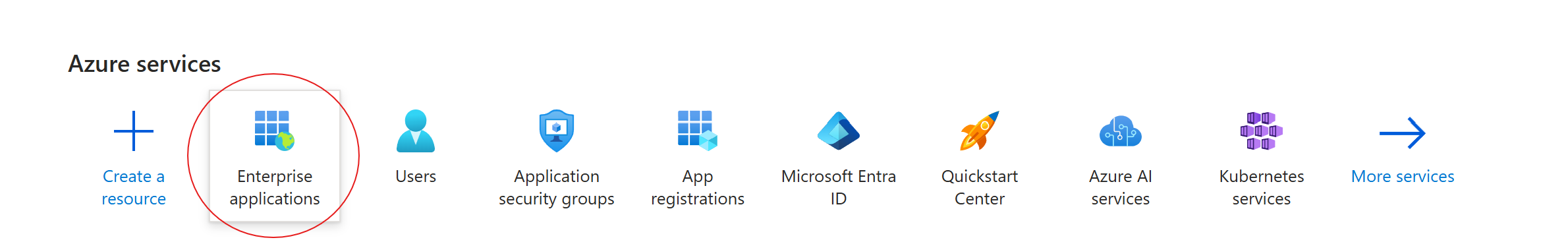 Azure services list with Enterprise applications highlighted