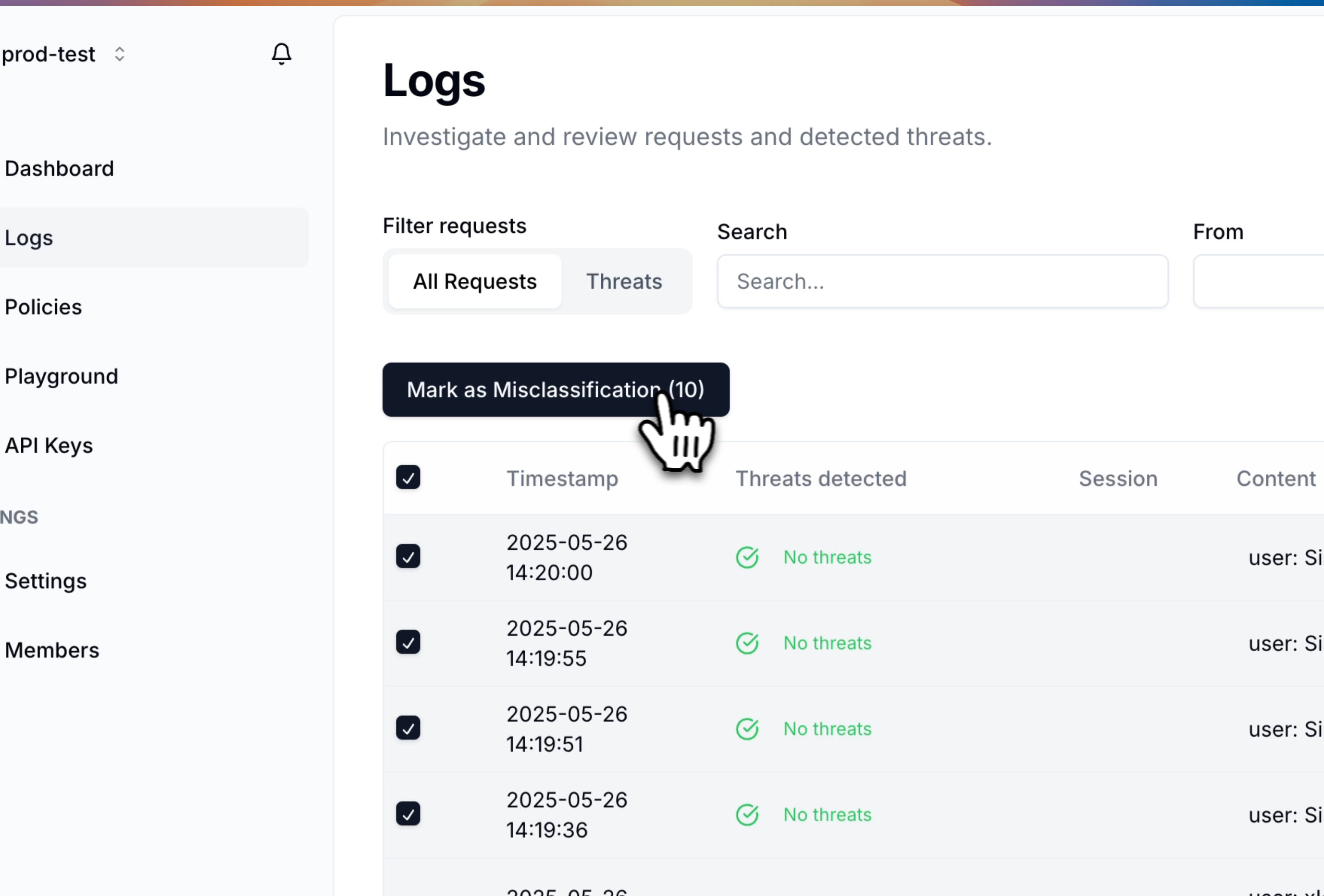 Bulk feedback selection interface