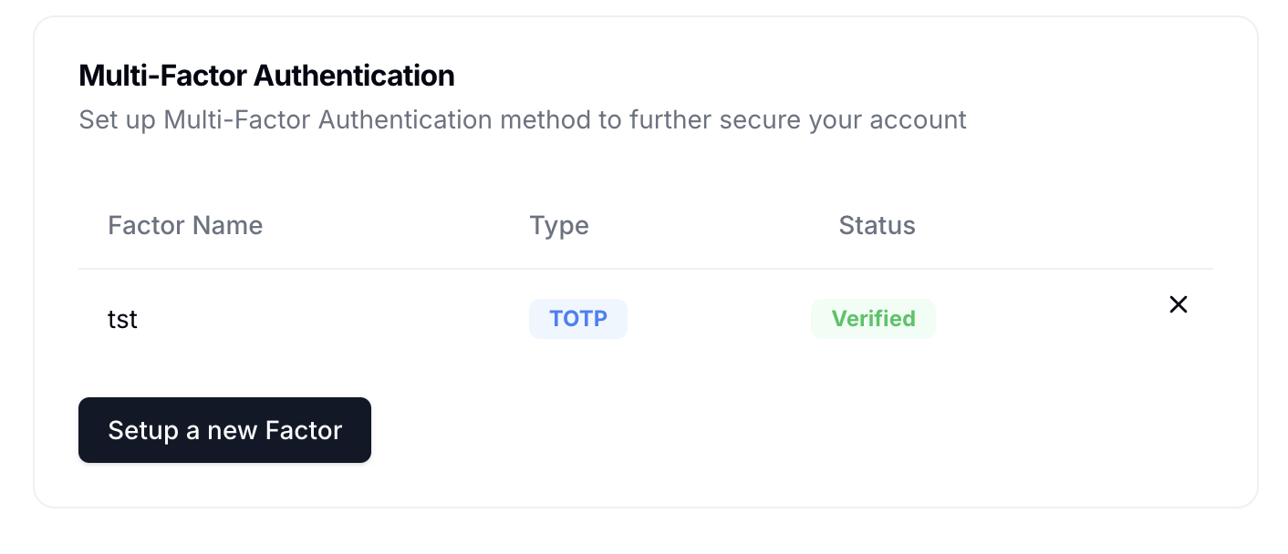 Multi-factor authentication setup screen