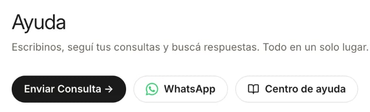 Pantalla de Ayuda con el botón Enviar Consulta