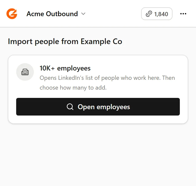 The panel on a company page with an Open employees button