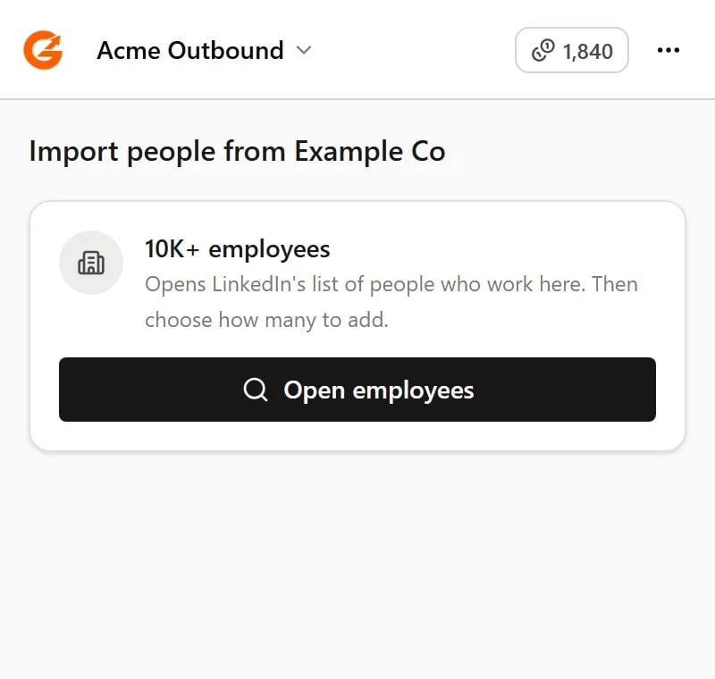 The panel on a company page with an Open employees button