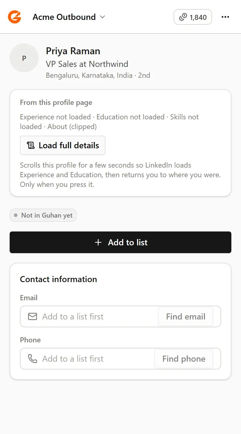 The From this profile page card with a Load full details button