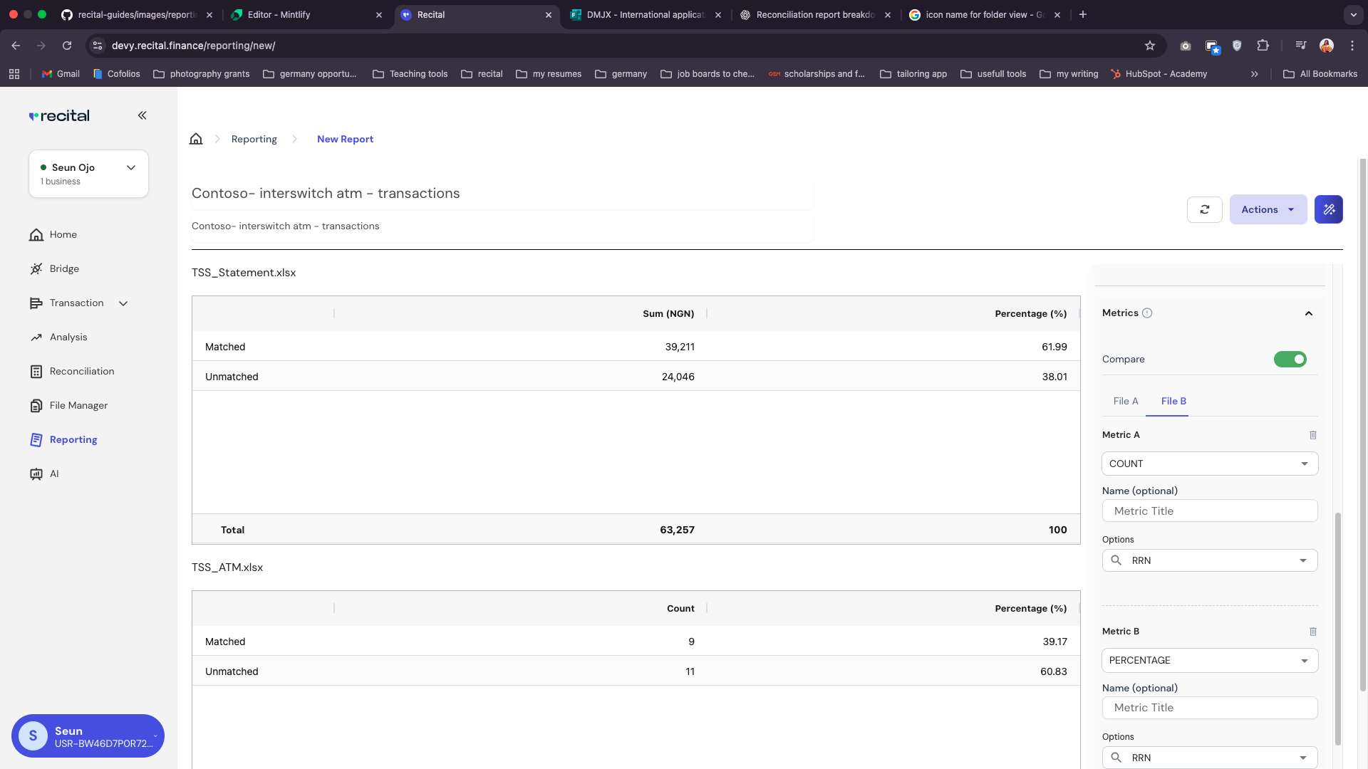 Recital Reporting Pivot UI