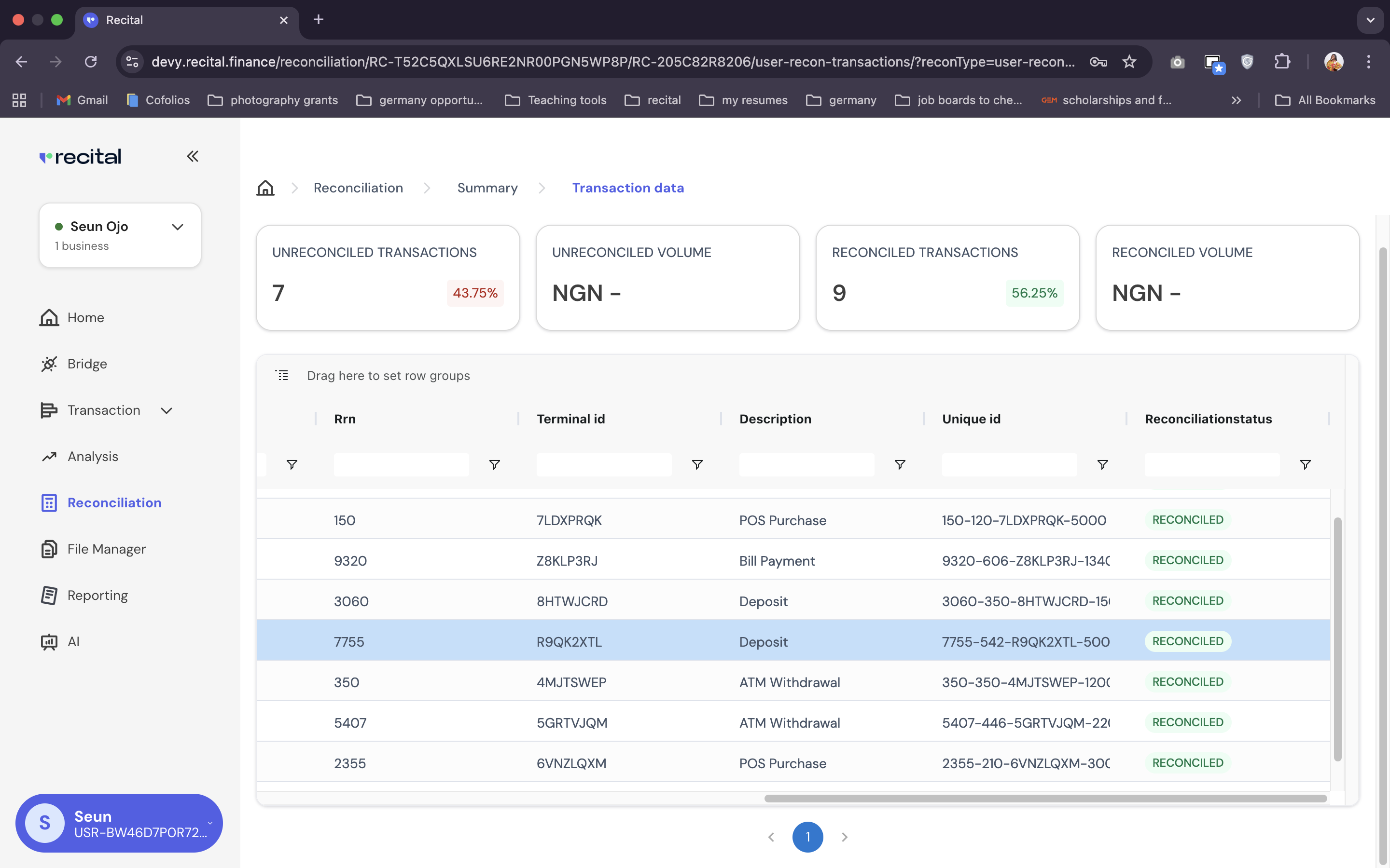 Reconciliation Run Summary Page File 1