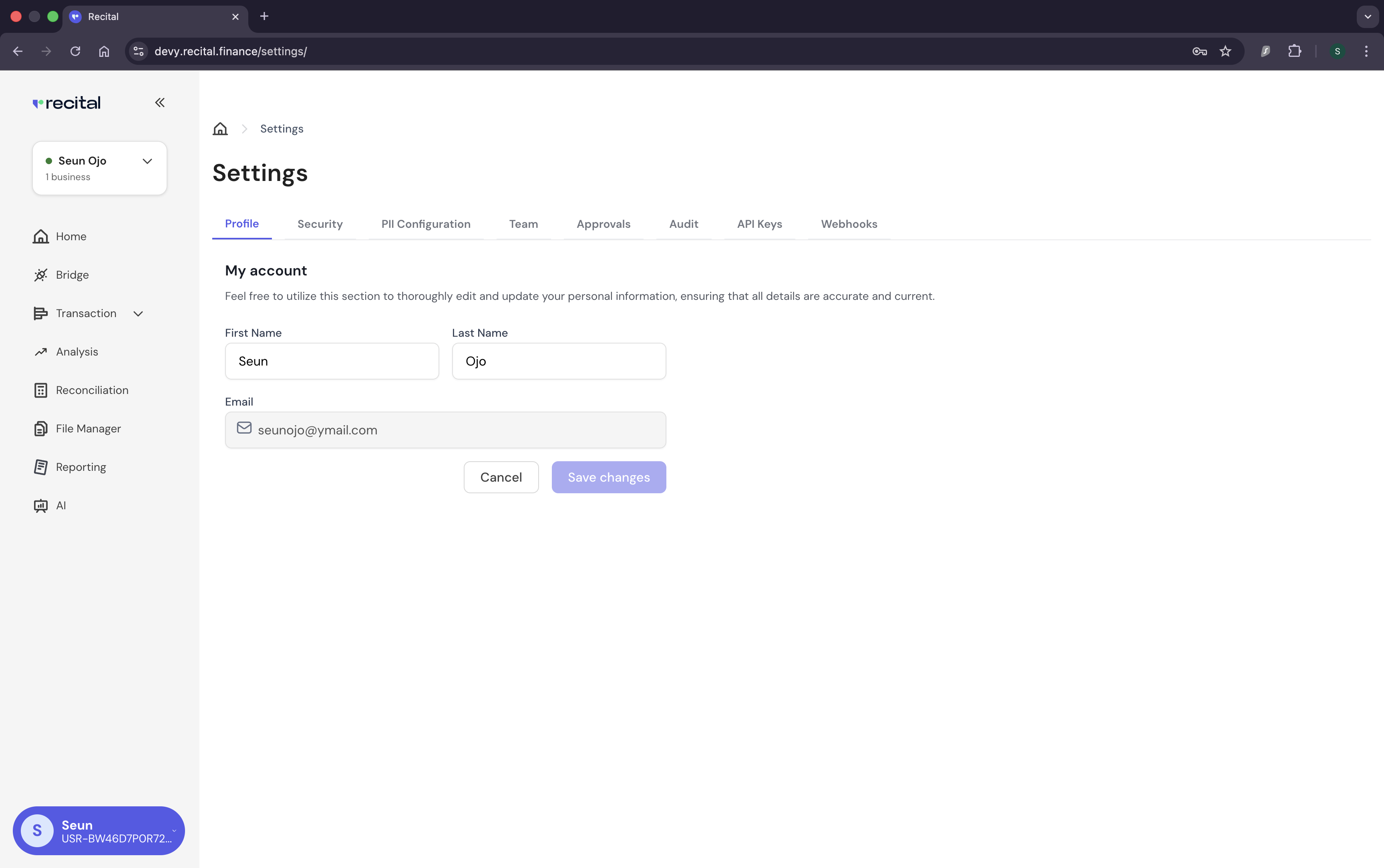 Recital Settings Page image