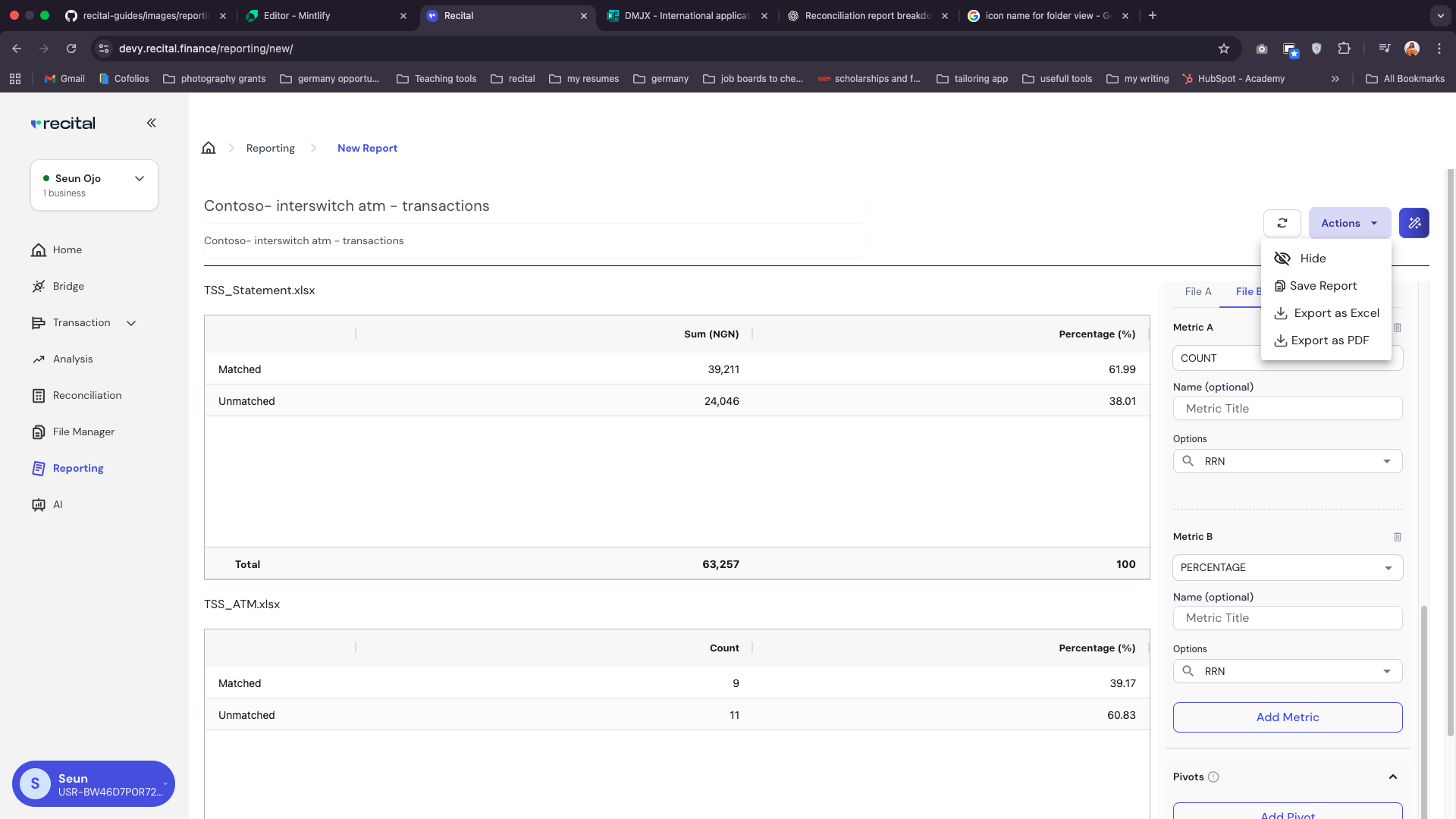 Reconciliation Summary Report