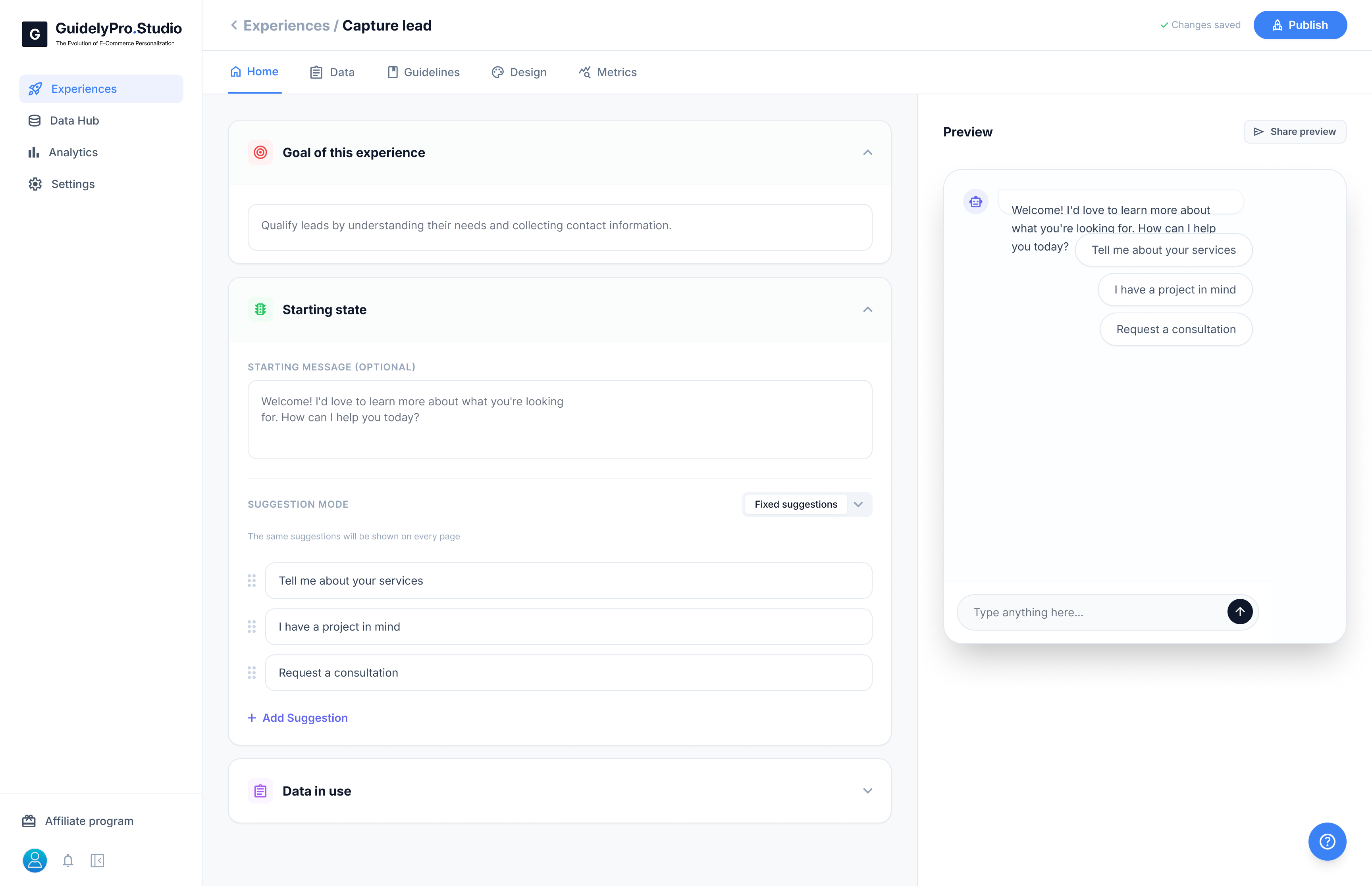 Dashboard Experiences Create Home
